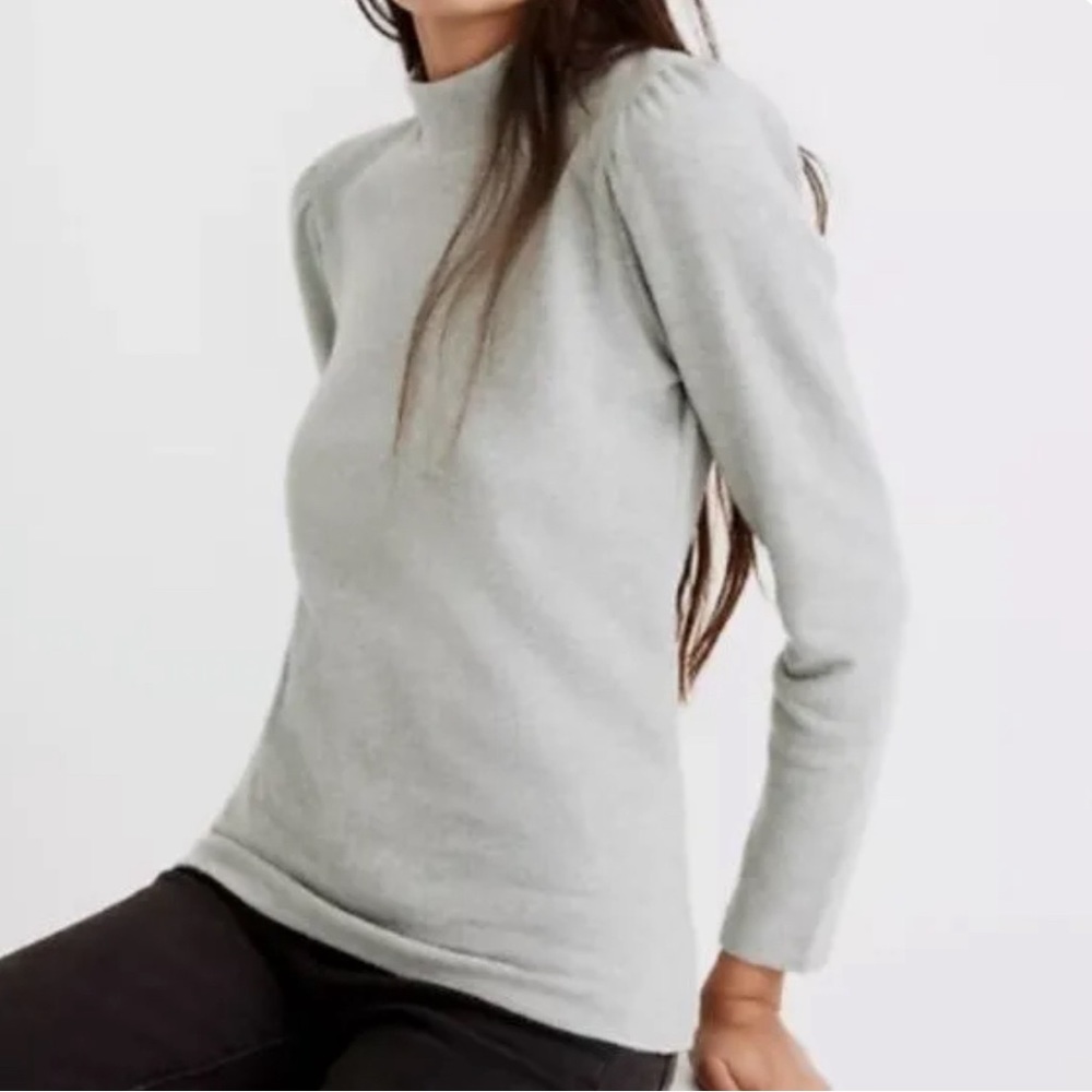 Madewell (Re)sourced Plush Mockneck Puff-Sleeve Top in Light Blue